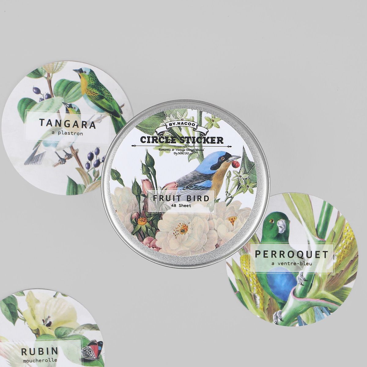 원형 스티커틴-06 푸르츠 버드