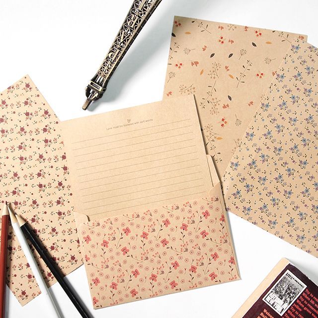 Kraft Pattern Letter Paper - Flower 4set