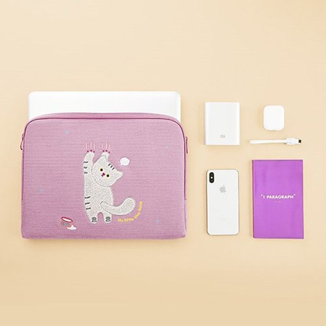 13" Notebook Pouch Milk Cat, Waterproof Canvas