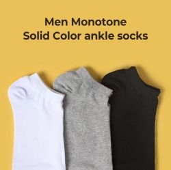 Men Monotone Solid Color ankle socks  (250~280mm)