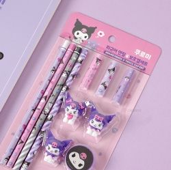 KUROMI Figure Pencil and Pencil Cap and Pencil Sharpener Set
