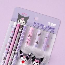 KUROMI Figure Pencil and Pencil Cap and Pencil Sharpener Set