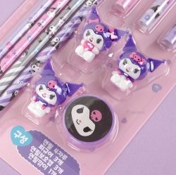 KUROMI Figure Pencil and Pencil Cap and Pencil Sharpener Set