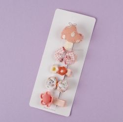 CUTE HAIR PIN 5PCS SET Coral mushroom