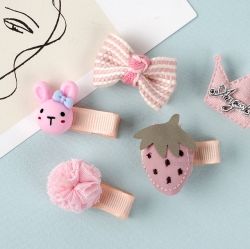 CUTE HAIR PIN 5PCS SET Pink Strawberry