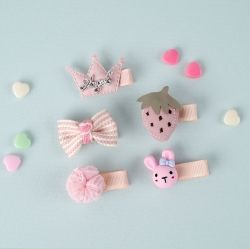 CUTE HAIR PIN 5PCS SET Pink Strawberry
