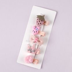 CUTE HAIR PIN 5PCS SET Pink Strawberry
