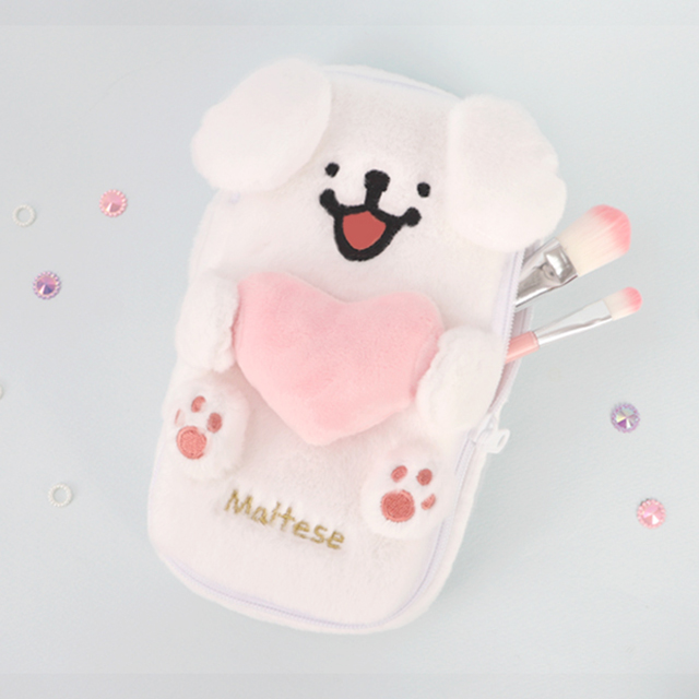 Maltese Heart Pom Pom Pouch