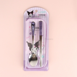 Kuromi Joyful  All Stainless Zipper Spoon & Chopsticks with Case set 