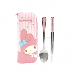 My Melody Joyful  All Stainless Zipper Spoon & Chopsticks with Case set 