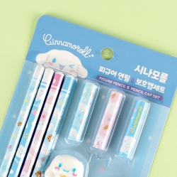 Cinnamoroll Figure Pencil and Pencil Cap and Pencil Sharpener Set