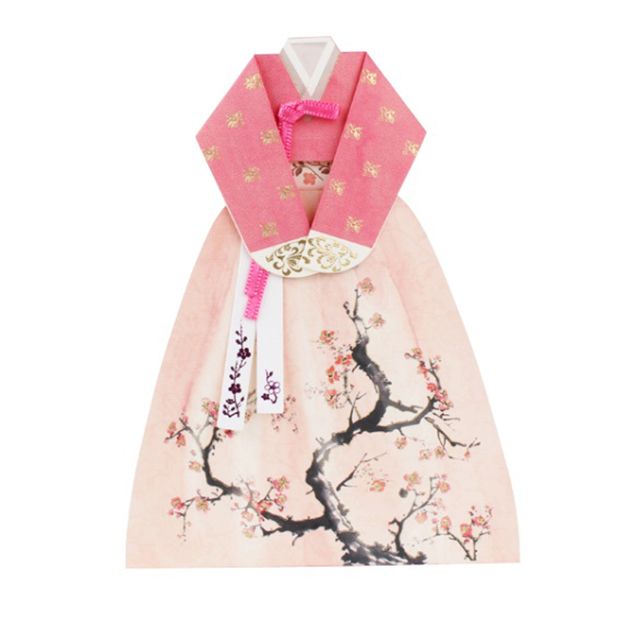 Plum Blossom Hanbok Message Card Watercolor Painted