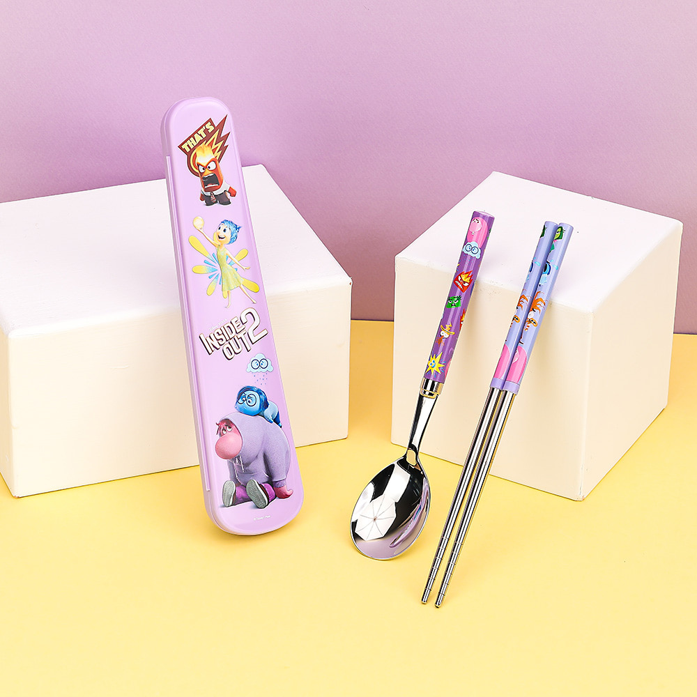 Inside Out 2 Light Stainless Steel Junior Spoon, Chopsticks and Slim Case Set