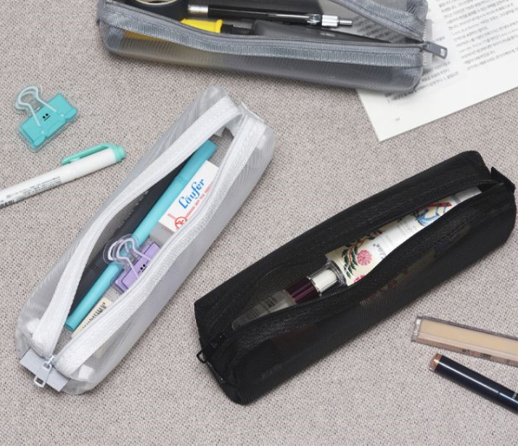 메쉬 지퍼 메이크업 간단 파우치 필통