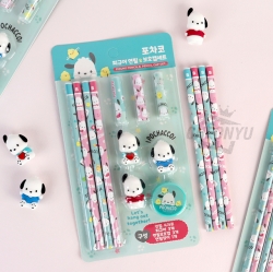 Pochacco Figure Pencil and Pencil Cap and Pencil Sharpener Set