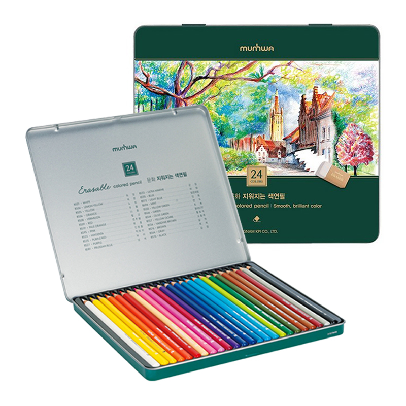 24 colored pencils that get erased with an eraser