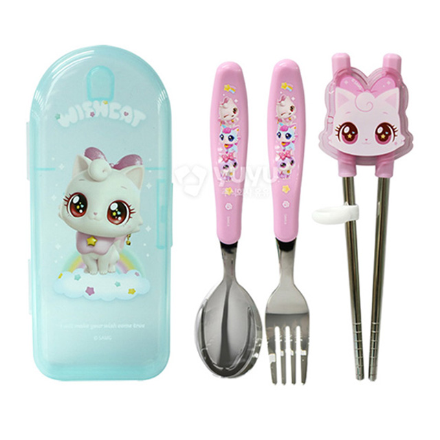 Wish cat Training Chopsticks spoon and fork Set 