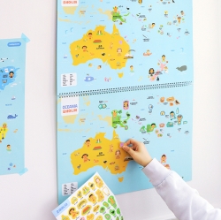 CHILDREN'S WORLD MAP BY CONTINENT (STICKER+POSTER)
