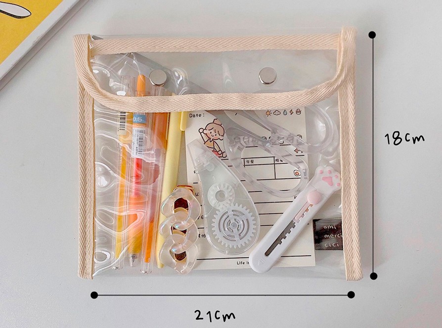 투명 똑딱이 필통 휴대용 화장품 여행 파우치 라지