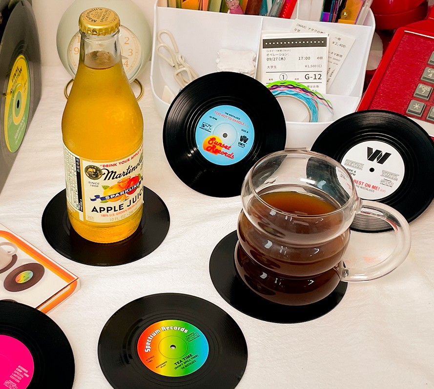 레트로 LP판 티코스터 컵받침대 6개 세트