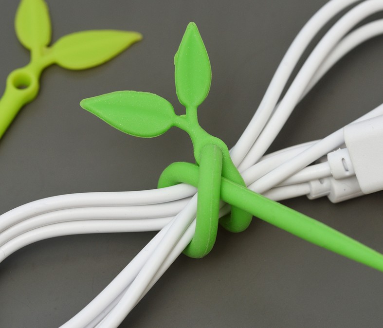 Green Sprout Children's Leaf-Shaped Snack Sealer Silicone Earphone Line Organizing Tongs
