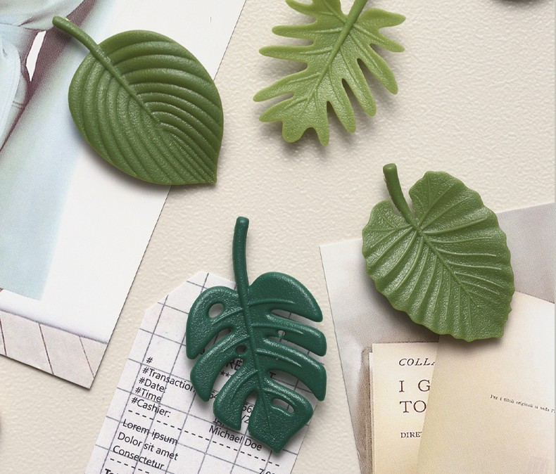 자연 나뭇잎 열대 몬스테라 잎 모양 녹색 4개 세트 냉장고 현관문 마그넷 자석