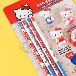 Sanrio Characters Figure Pencil Cap Set - Hello Kitty